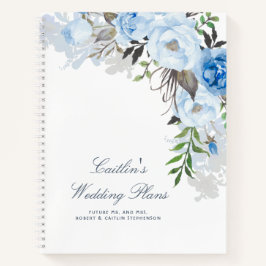 Dusty Blue Watercolor Blume Eleganter Hochzeitspla Notizbuch