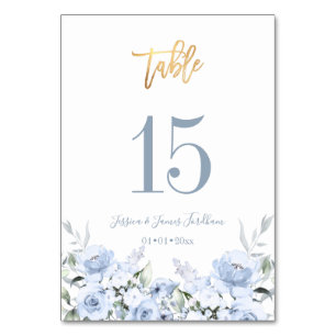 Dusty Blue Watercolor Blume Hochzeit Tischnummer