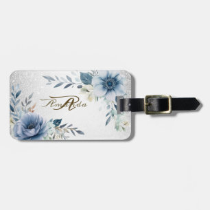 Dusty Blue Watercolor Blume Silver Elegante Gepäckanhänger