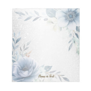 Dusty Blue Watercolor Blume Silver Elegante Notizblock