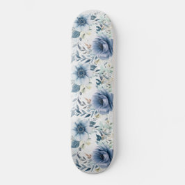 Dusty Blue Watercolor Blume Silver Elegante Skateboard
