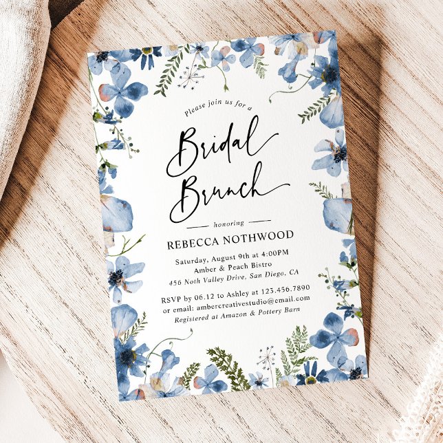 Dusty Blue Watercolor Blumendusche Bridal Brunch Einladung (Von Creator hochgeladen)