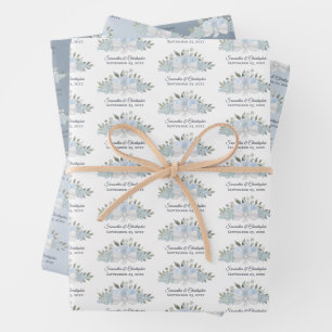 Dusty Blue Watercolor Boho Floral Bouquet Wedding Geschenkpapier Set