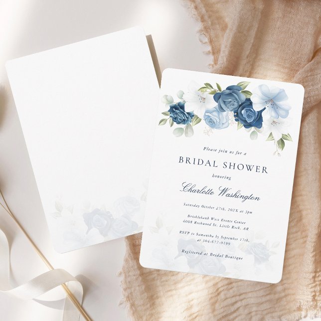 Dusty Blue Watercolor Brautparty Einladung (Dusty Blue Floral Elegant Bridal Shower Invitation)