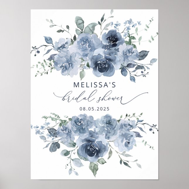 Dusty Blue Watercolor Brautparty Poster (Vorne)
