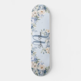 Dusty Blue Watercolor Elfenbeinfarben Blätter Rust Skateboard