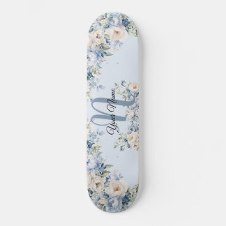 Dusty Blue Watercolor Elfenbeinfarben Blätter Rust Skateboard