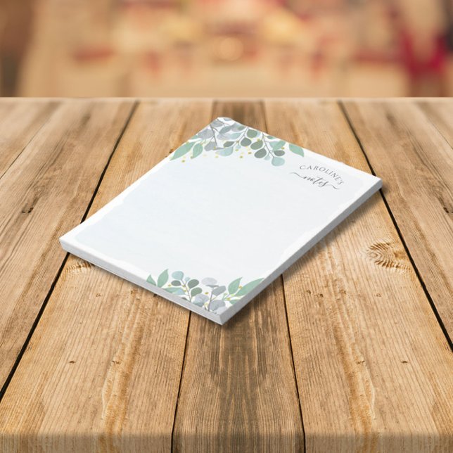 Dusty Blue Watercolor Eucalyptus Gold Dots Notizblock (Von Creator hochgeladen)