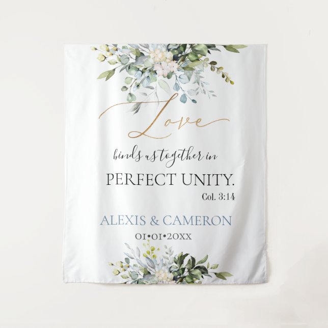 Dusty Blue Watercolor Eukalyptus, Spalte 3:14 Wandteppich (Vorderseite)