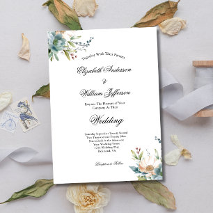 Dusty Blue Watercolor Floral Botanical Wedding Einladung