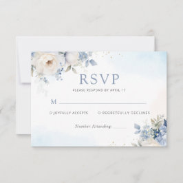 Dusty Blue Watercolor Floral Botanical Wedding RSVP Karte