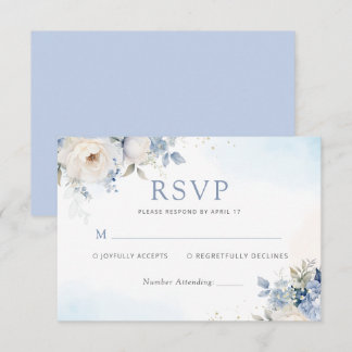 Dusty Blue Watercolor Floral Botanical Wedding RSVP Karte
