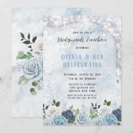 Dusty Blue Watercolor Floral Bridesmaids Luncheon Einladung