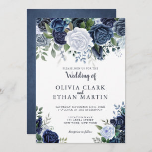 Dusty Blue Watercolor Floral Einladung