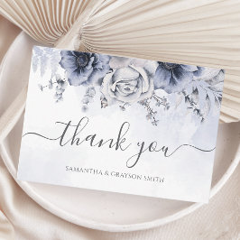 Dusty Blue Watercolor Floral Elegante Hochzeit Dankeskarte