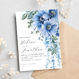 Dusty Blue Watercolor Floral Elegante Hochzeit Einladung
