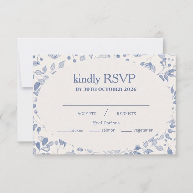 Dusty Blue Watercolor Floral Response Card RSVP Karte (Vorderseite)