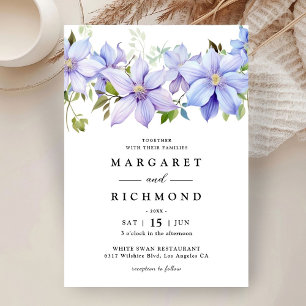 Dusty Blue Watercolor Floral Rustic Garden Wedding Einladung