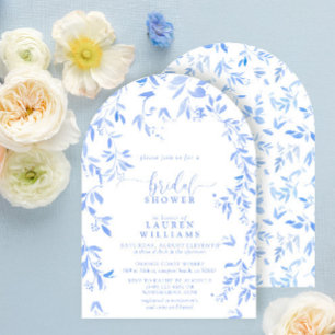 Dusty Blue Watercolor Floral Script Brautparty Einladung