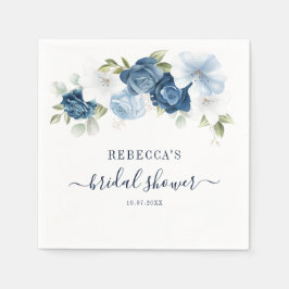 Dusty Blue Watercolor Floral Script Brautparty Serviette