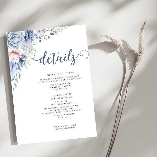 Dusty Blue Watercolor Floral Wedding Begleitkarte (Von Creator hochgeladen)
