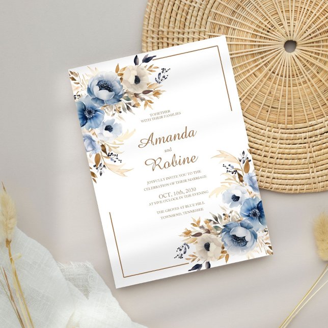 Dusty Blue Watercolor Floral Wedding Einladung (Von Creator hochgeladen)