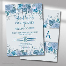 Dusty Blue Watercolor Floral Wedding Einladung