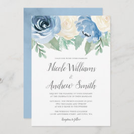 Dusty Blue Watercolor Floral Wedding Einladung