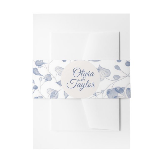 Dusty Blue Watercolor Floral Wedding Einladungsbanderole (Vorderseite Beispiel)