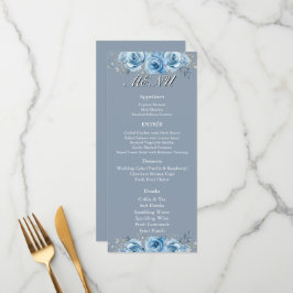 Dusty Blue Watercolor Floral Wedding Reception  Menükarte