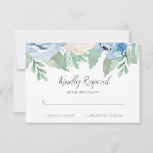 Dusty Blue Watercolor Floral Wedding RSVP Card