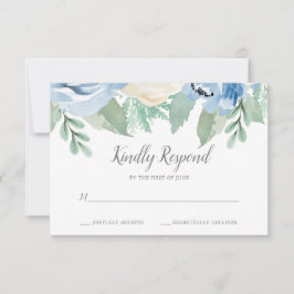 Dusty Blue Watercolor Floral Wedding RSVP Card Karte