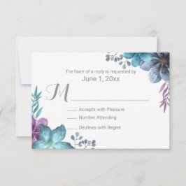 Dusty Blue Watercolor Floral Wedding RSVP Karte