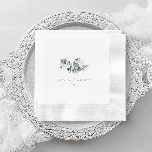 Dusty Blue Watercolor Floral Wedding Serviette (Von Creator hochgeladen)