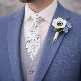 Dusty Blue Watercolor Floral Wedding Tie Krawatte
