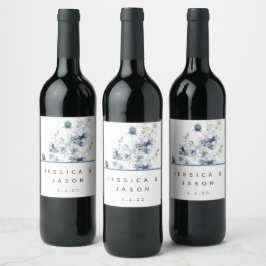 Dusty Blue Watercolor Floral Wedding Wine Labels Weinetikett