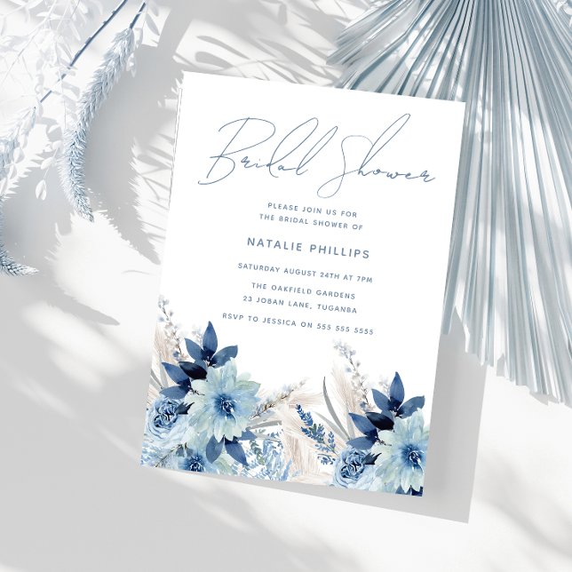 Dusty Blue Watercolor Florals Brautparty Einladung (Von Creator hochgeladen)