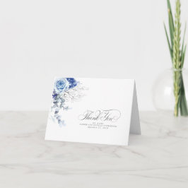 Dusty Blue Watercolor Flowers Boho Thank You Dankeskarte