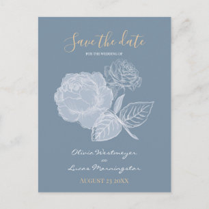 Dusty Blue Watercolor Gilded Rose Save the Date Postkarte