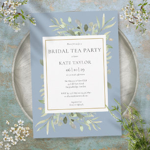 Dusty Blue Watercolor Grüne Bridal Tea Party Einladung