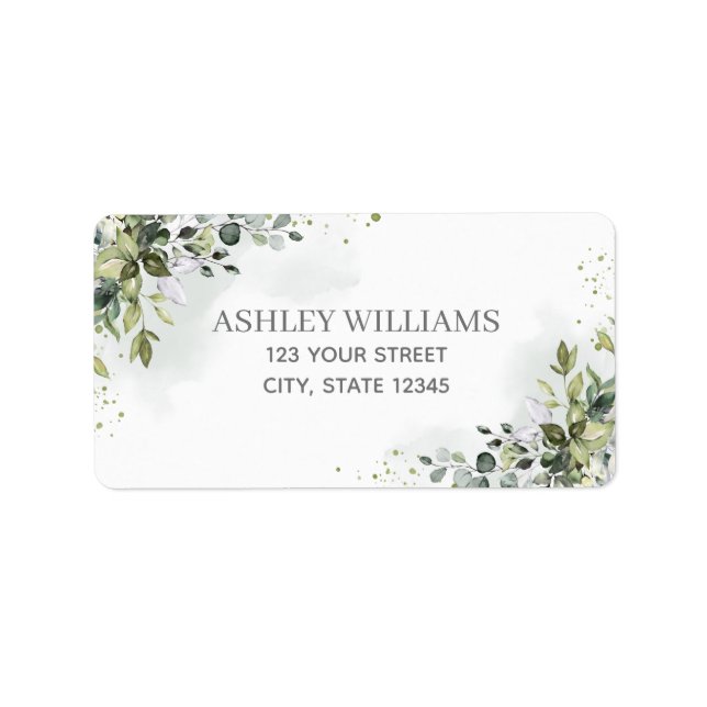 Dusty Blue Watercolor Grüne Rücksendeadresse Adressaufkleber (Vorne)