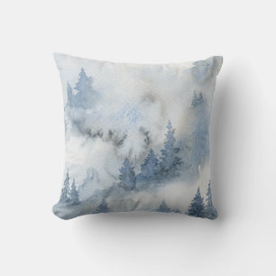 Dusty Blue Watercolor Misty Abstrakt Forest    Kissen