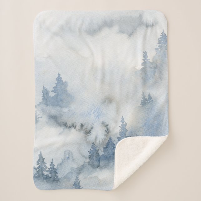 Dusty Blue Watercolor Misty Abstrakt Forest  Sherpadecke (Vorderseite)