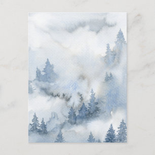 Dusty Blue Watercolor Misty Forest Postkarte