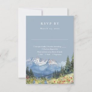 Dusty Blue Watercolor Mountain Wildblume Hochzeit RSVP Karte