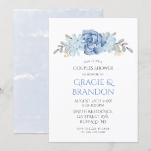 Dusty Blue Watercolor Peony Couple Dusche lädt ein