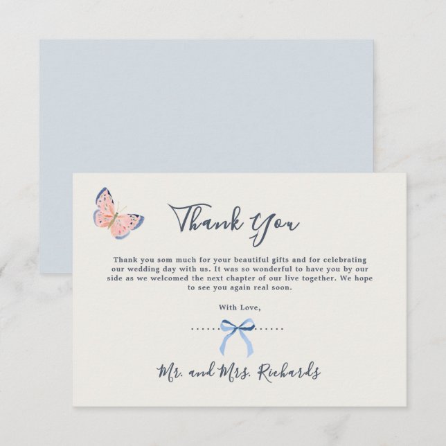 Dusty Blue Watercolor Pretty Typography Dankeskarte (Vorne/Hinten)