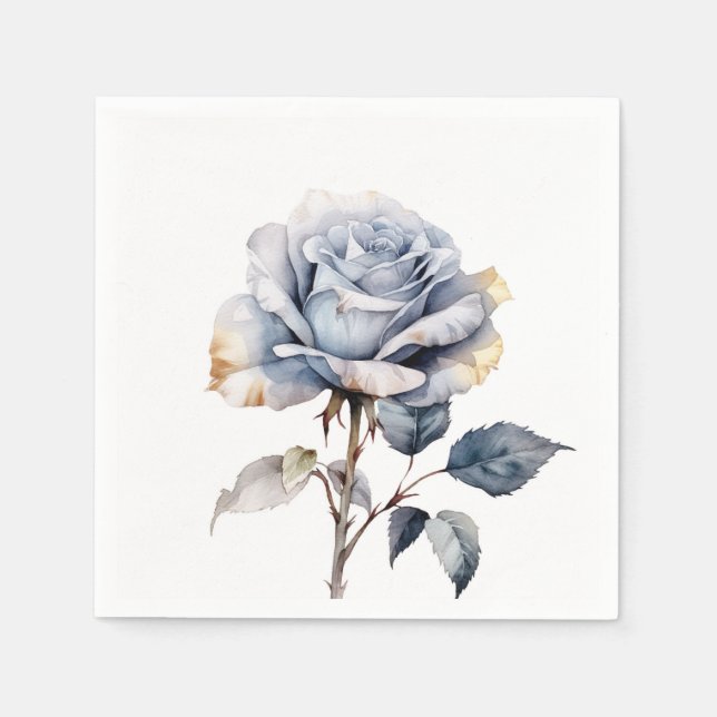 Dusty Blue Watercolor-Rose Serviette (Vorderseite)