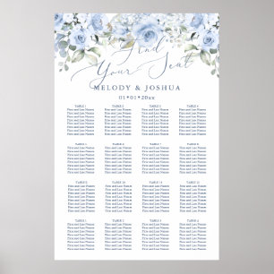 Dusty Blue Watercolor Rose Sitzplan Poster