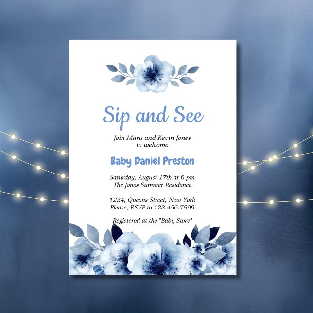 Dusty Blue Watercolor Sip und Babydusche Einladung (Von Creator hochgeladen)